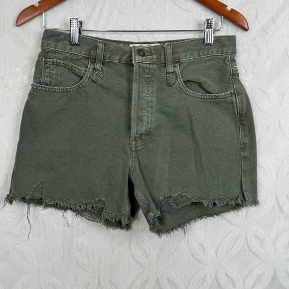 WE THE FREE Free People Makai Cutoff Shorts Khaki Green Distressed Raw Hem 27 - Picture 9 of 9